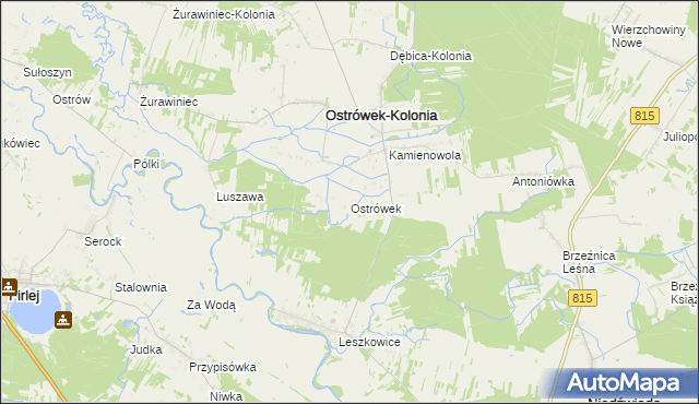 mapa Ostrówek powiat lubartowski, Ostrówek powiat lubartowski na mapie Targeo