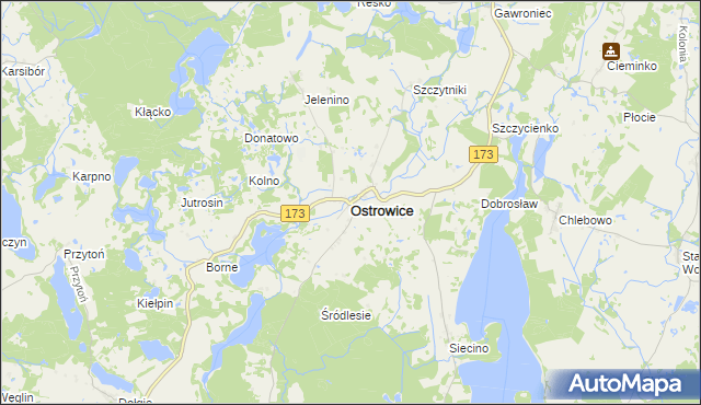 mapa Ostrowice powiat drawski, Ostrowice powiat drawski na mapie Targeo