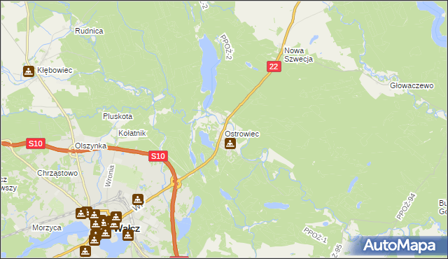 mapa Ostrowiec gmina Wałcz, Ostrowiec gmina Wałcz na mapie Targeo