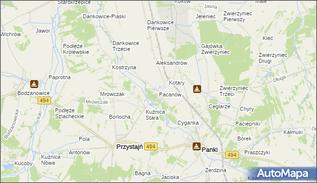 mapa Pacanów gmina Panki, Pacanów gmina Panki na mapie Targeo