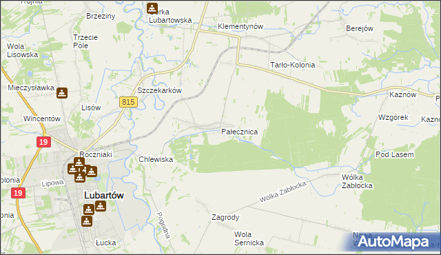 mapa Pałecznica gmina Niedźwiada, Pałecznica gmina Niedźwiada na mapie Targeo