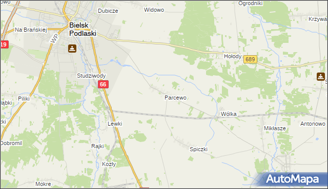 mapa Parcewo gmina Bielsk Podlaski, Parcewo gmina Bielsk Podlaski na mapie Targeo