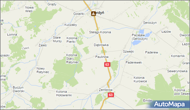 mapa Paulinów gmina Sterdyń, Paulinów gmina Sterdyń na mapie Targeo