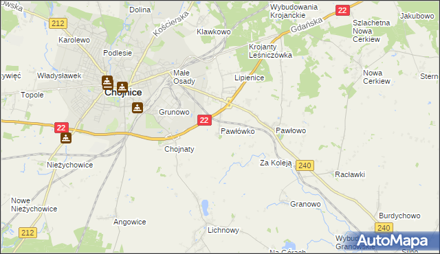 mapa Pawłówko gmina Chojnice, Pawłówko gmina Chojnice na mapie Targeo