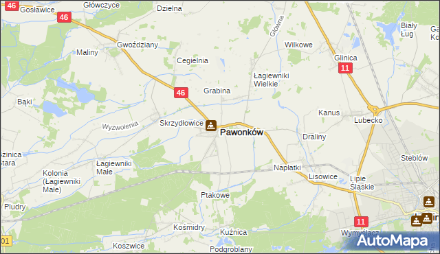 mapa Pawonków, Pawonków na mapie Targeo