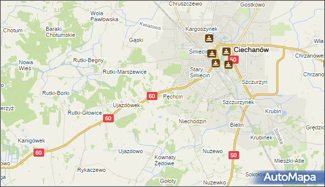 mapa Pęchcin, Pęchcin na mapie Targeo