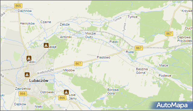 mapa Piastowo gmina Lubaczów, Piastowo gmina Lubaczów na mapie Targeo