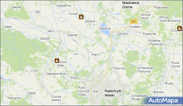 mapa Pień gmina Radomyśl Wielki, Pień gmina Radomyśl Wielki na mapie Targeo