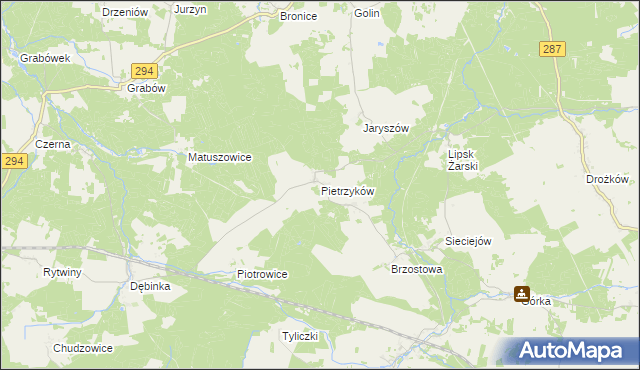 mapa Pietrzyków gmina Lipinki Łużyckie, Pietrzyków gmina Lipinki Łużyckie na mapie Targeo