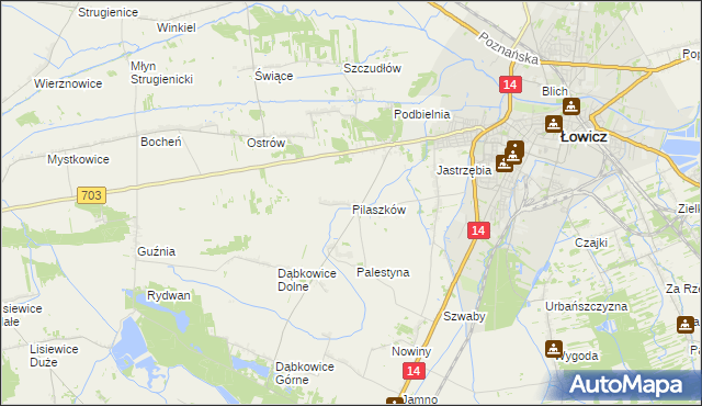 mapa Pilaszków gmina Łowicz, Pilaszków gmina Łowicz na mapie Targeo