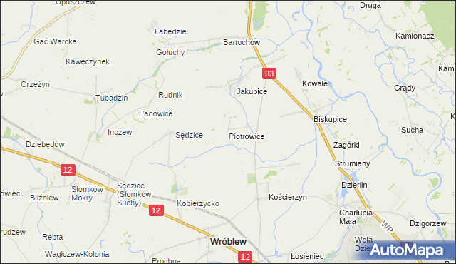 mapa Piotrowice gmina Warta, Piotrowice gmina Warta na mapie Targeo