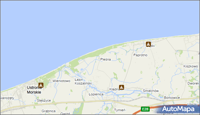 mapa Pleśna gmina Będzino, Pleśna gmina Będzino na mapie Targeo