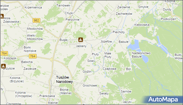 mapa Pluty gmina Tuszów Narodowy, Pluty gmina Tuszów Narodowy na mapie Targeo