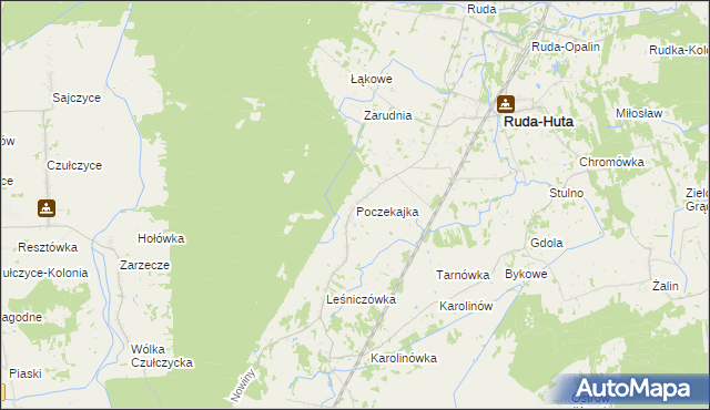 mapa Poczekajka gmina Ruda-Huta, Poczekajka gmina Ruda-Huta na mapie Targeo
