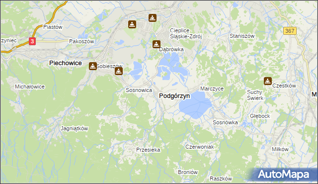 mapa Podgórzyn powiat jeleniogórski, Podgórzyn powiat jeleniogórski na mapie Targeo