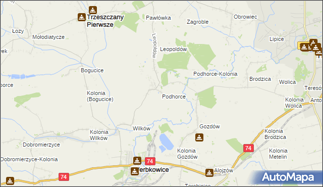 mapa Podhorce gmina Werbkowice, Podhorce gmina Werbkowice na mapie Targeo