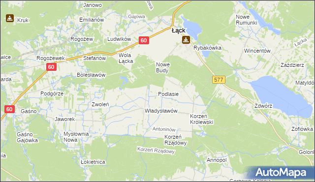 mapa Podlasie gmina Łąck, Podlasie gmina Łąck na mapie Targeo