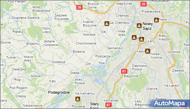 mapa Podrzecze gmina Podegrodzie, Podrzecze gmina Podegrodzie na mapie Targeo