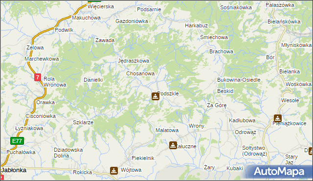 mapa Podszkle gmina Czarny Dunajec, Podszkle gmina Czarny Dunajec na mapie Targeo