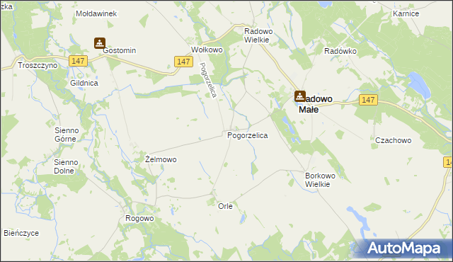 mapa Pogorzelica gmina Radowo Małe, Pogorzelica gmina Radowo Małe na mapie Targeo