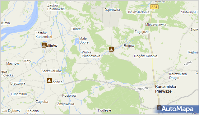 mapa Polanówka gmina Wilków, Polanówka gmina Wilków na mapie Targeo