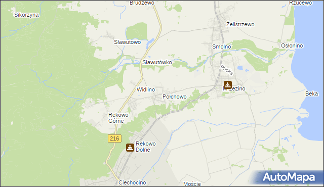 mapa Połchowo gmina Puck, Połchowo gmina Puck na mapie Targeo