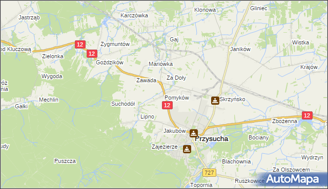 mapa Pomyków gmina Przysucha, Pomyków gmina Przysucha na mapie Targeo