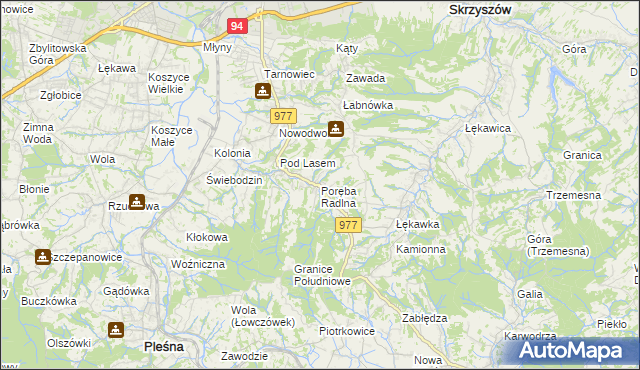 mapa Poręba Radlna, Poręba Radlna na mapie Targeo