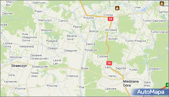 mapa Porzecze gmina Miedziana Góra, Porzecze gmina Miedziana Góra na mapie Targeo