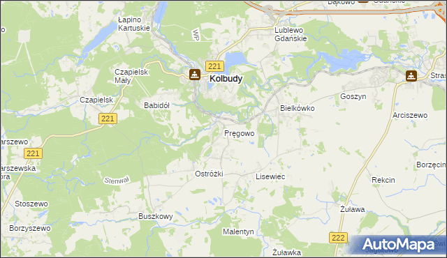 mapa Pręgowo gmina Kolbudy, Pręgowo gmina Kolbudy na mapie Targeo