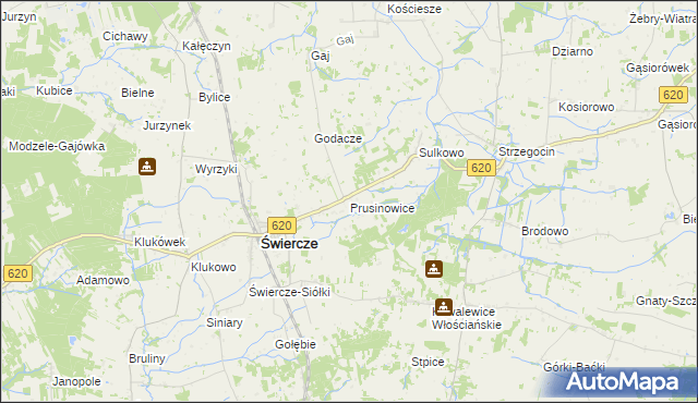 mapa Prusinowice gmina Świercze, Prusinowice gmina Świercze na mapie Targeo