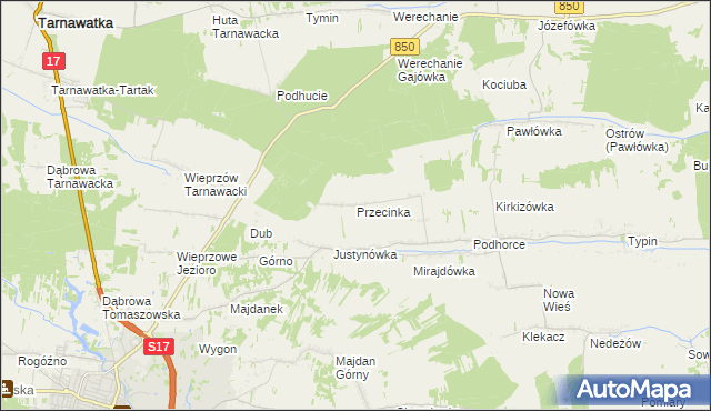 mapa Przecinka gmina Tomaszów Lubelski, Przecinka gmina Tomaszów Lubelski na mapie Targeo