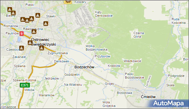 mapa Przyborów gmina Bodzechów, Przyborów gmina Bodzechów na mapie Targeo