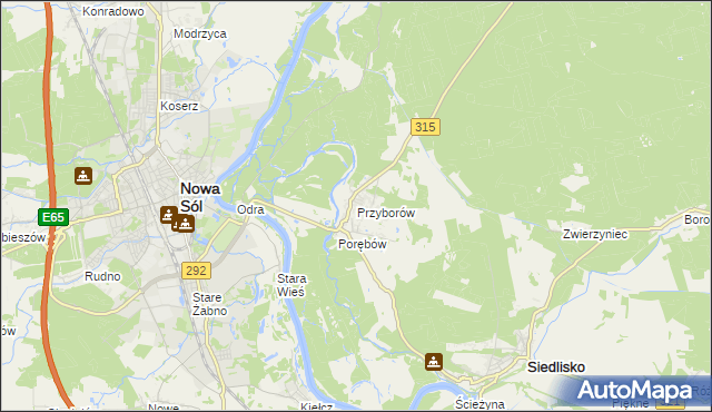 mapa Przyborów gmina Nowa Sól, Przyborów gmina Nowa Sól na mapie Targeo