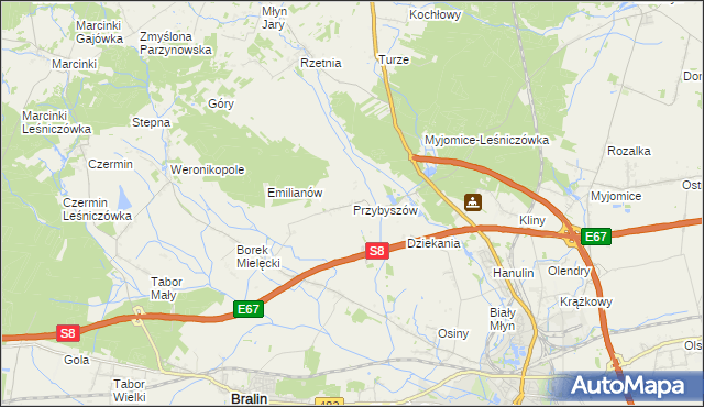 mapa Przybyszów gmina Kępno, Przybyszów gmina Kępno na mapie Targeo