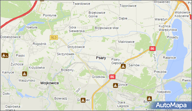 mapa Psary powiat będziński, Psary powiat będziński na mapie Targeo