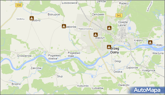 mapa Pysząca gmina Brzeg Dolny, Pysząca gmina Brzeg Dolny na mapie Targeo