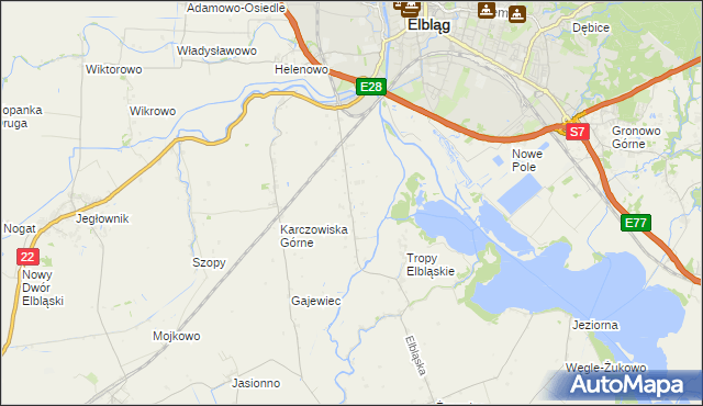 mapa Raczki Elbląskie, Raczki Elbląskie na mapie Targeo