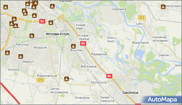 mapa Radwanice gmina Siechnice, Radwanice gmina Siechnice na mapie Targeo