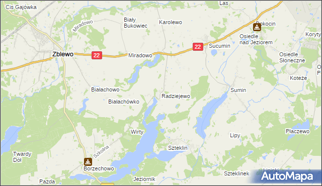 mapa Radziejewo gmina Zblewo, Radziejewo gmina Zblewo na mapie Targeo