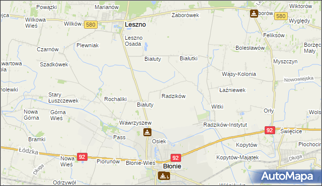 mapa Radzików gmina Błonie, Radzików gmina Błonie na mapie Targeo