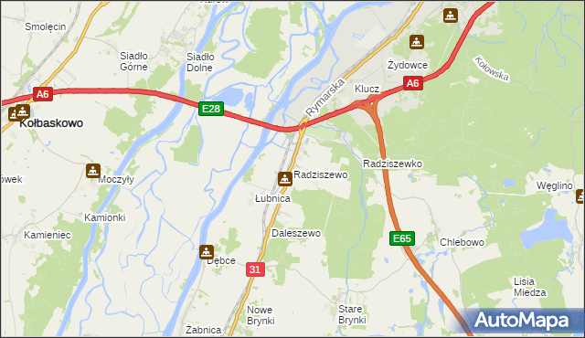 mapa Radziszewo gmina Gryfino, Radziszewo gmina Gryfino na mapie Targeo