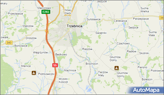 mapa Raszów gmina Trzebnica, Raszów gmina Trzebnica na mapie Targeo