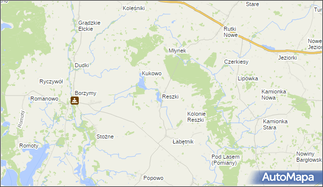 mapa Reszki gmina Bargłów Kościelny, Reszki gmina Bargłów Kościelny na mapie Targeo