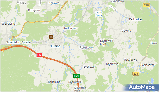 mapa Robakowo gmina Luzino, Robakowo gmina Luzino na mapie Targeo