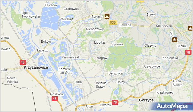 mapa Rogów gmina Gorzyce, Rogów gmina Gorzyce na mapie Targeo