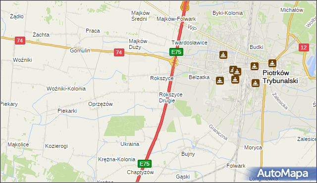 mapa Rokszyce Drugie, Rokszyce Drugie na mapie Targeo