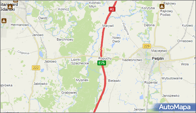 mapa Ropuchy, Ropuchy na mapie Targeo