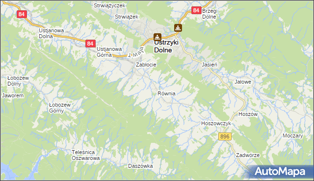 mapa Równia gmina Ustrzyki Dolne, Równia gmina Ustrzyki Dolne na mapie Targeo