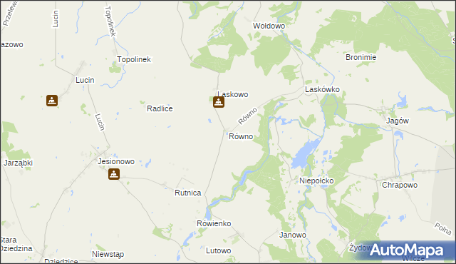 mapa Równo gmina Barlinek, Równo gmina Barlinek na mapie Targeo